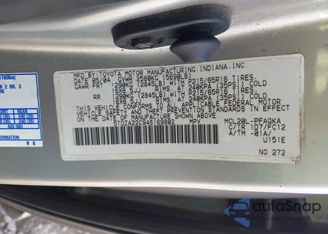 2004 Toyota Sienna Xle z USA, uszkodzony, nr VIN 5TDZA22C94S169802